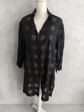 ANNETTE GORTZ Black Linen Blend Tunic Top Size 40 / US